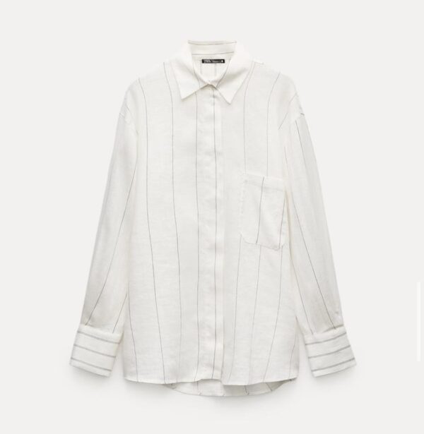 ZARA STRIPED 100% LINEN SHIRT
