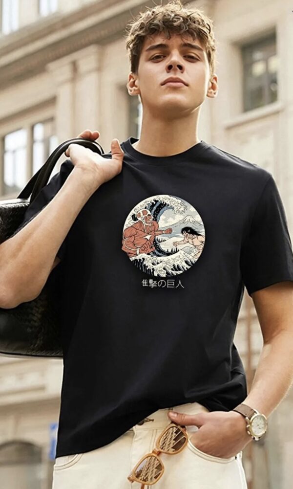 LC WAIKIKI uyguntarz Siyah Unisex Kanagawa Oki Nami Ura Baskılı T-shirt