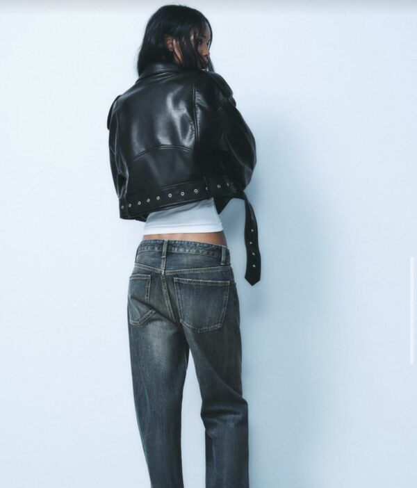 ZARA FAUX LEATHER CROPPED BIKER JACKET - Image 3