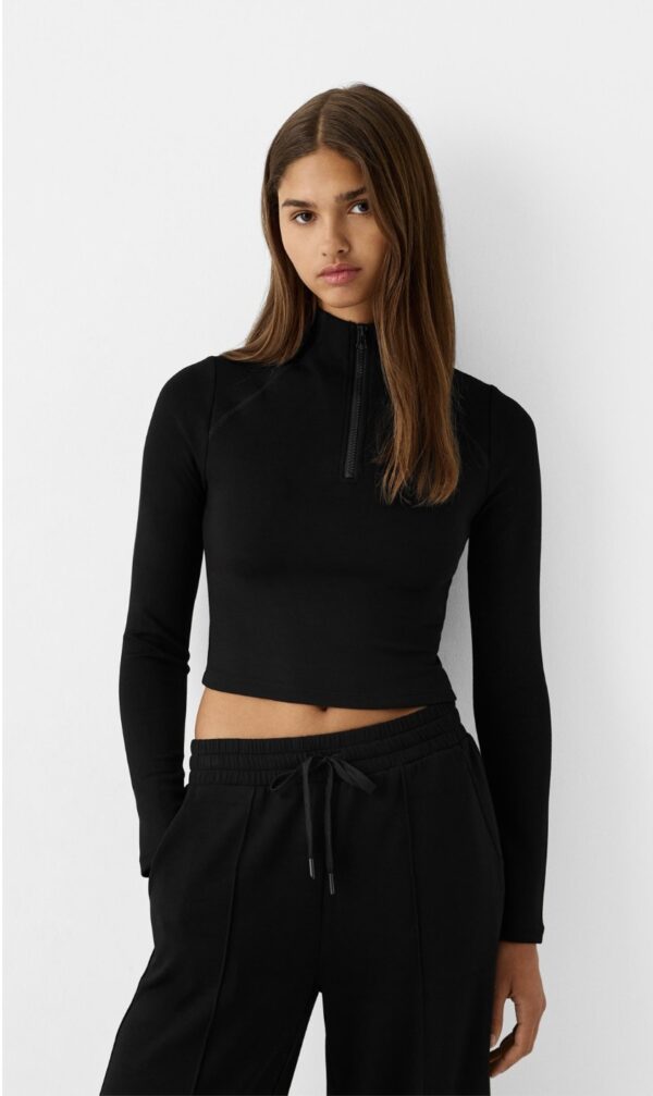 BERSHKA Fermuarl yumusak dokulu kazak - Image 2