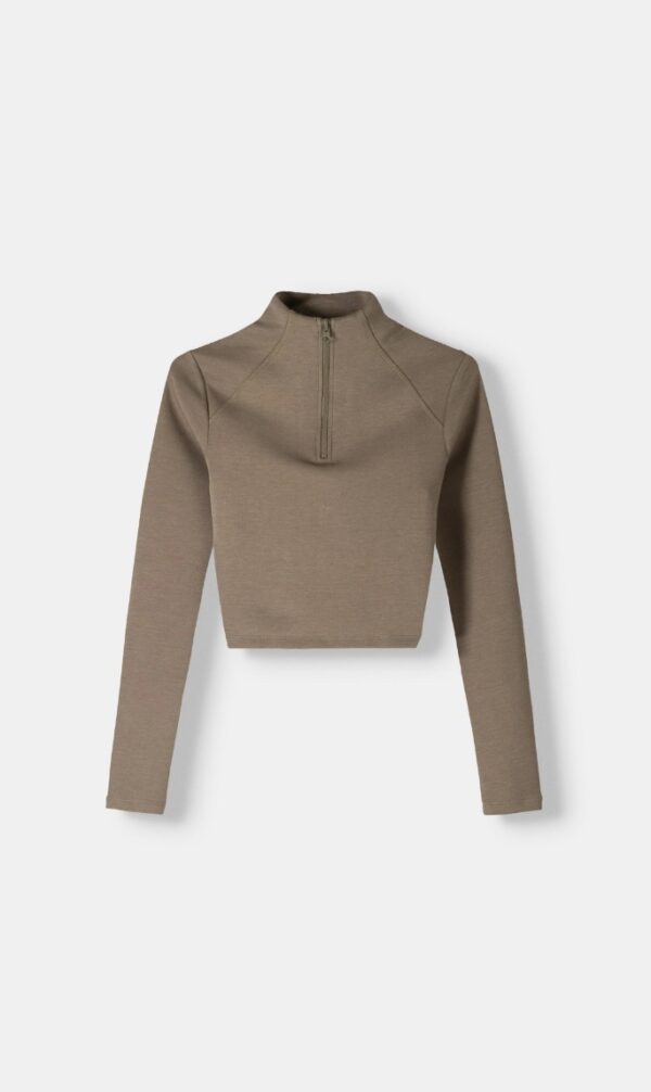 BERSHKA Fermuarl yumusak dokulu kazak