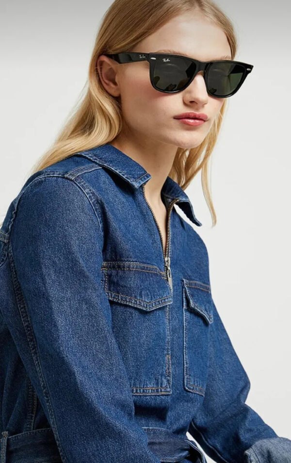 RAY-BAN Rb2140 901 50wayfarer Siyah Kemik Yeşil Camlı Unisex Güneş Gözlüğü Rb 2140 901 - Image 2